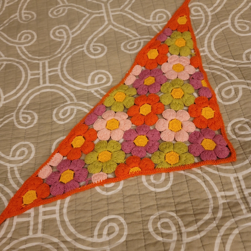 Colorful Floral Crochet Triangle Scarf